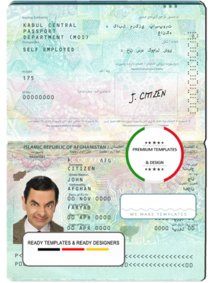 Afghanistan passport template in PSD format, fully editable