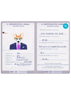 Andorra dog (animal, pet) passport PSD template, fully editable