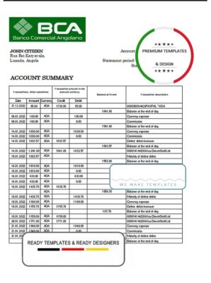 Angola Banco Comercial Angolano statement template in Excel and PDF format