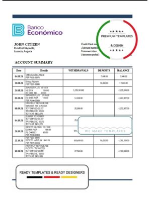 Angola Banco Ecenomico bank statement template in Excel and PDF format