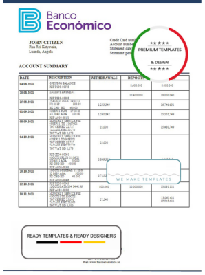 Angola Banco Economico bank statement template in Word and PDF format