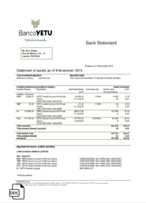 Angola Banco Yetu bank statement easy to fill template in Word and PDF format