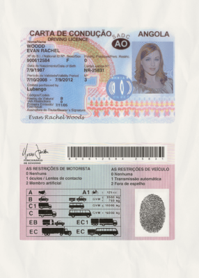 Angola driving license template in PSD format, fully editable, with all fonts