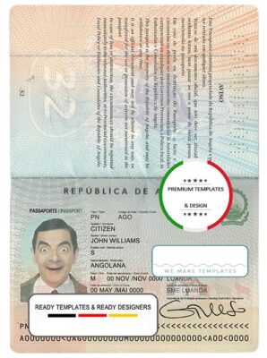 Angola passport template in PSD format, fully editable, with all fonts