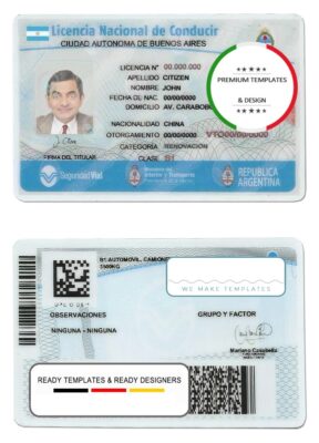 Argentina Buenos Aires driving license template in PSD format, fully editable