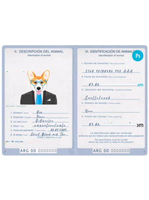 Argentina dog (animal, pet) passport PSD template, fully editable