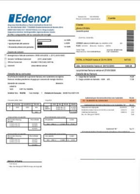 Argentina Edenor easy to fill utility bill template in Word (.doc) and PDF (.pdf) format