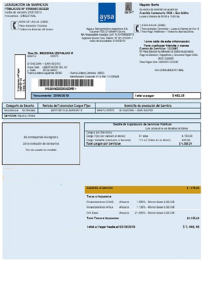 Argentina water utility bill template Aysa in Word and PDF format (.doc and .pdf)