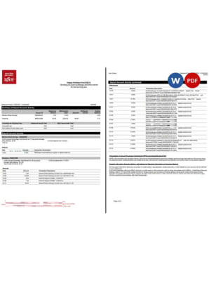 Australia BECU bank statement Word and PDF template, 2 pages