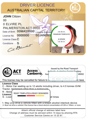 Australia Capital state driving license template in PSD format, fully editable, with all fonts