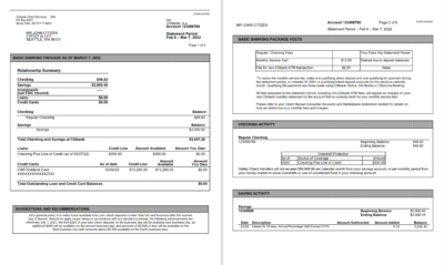 Australia Citibank bank statement Word and PDF template, 6 pages