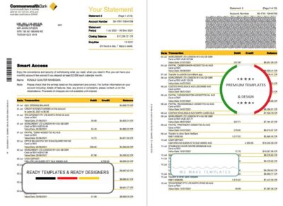 Australia Commonwealth bank statement template in Word and PDF format, 23 pages