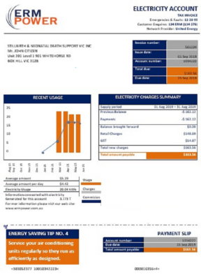 Australia ERM Power electricity proof of address utility bill template in Word and PDF format