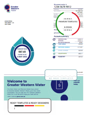 Australia Greater Western Water utility bill template in Word and PDF format