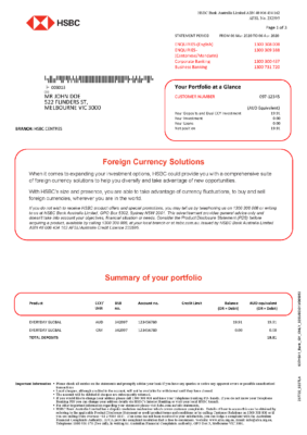 Australia HSBC Bank Account Statement Template in Word & PDF formats – 4 pages