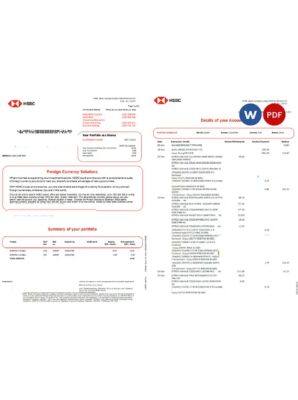 Australia HSBC bank statement, Word and PDF template, 3 pages