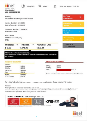 Australia iiNet utility bill template in Word and PDF format (.doc and .pdf)