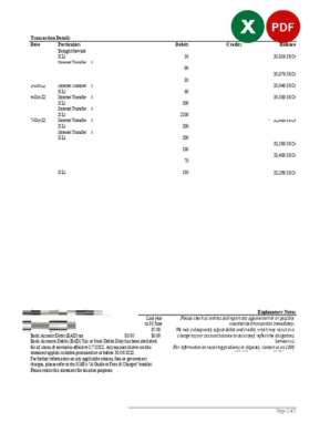 Australia NAB bank statement, Excel and PDF template, 2 pages