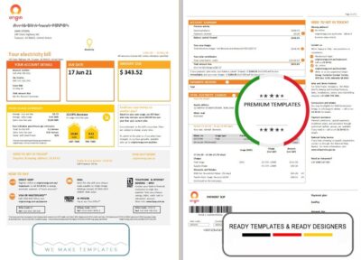 Australia New South Wales (NSW) Origin electricity utility bill template in Word and PDF format (3 pages)