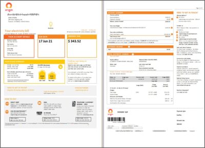 Australia New South Wales (NSW) Origin electricity utility bill template in Word and PDF format, 3 pages