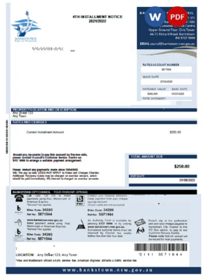 Australia NSW Bankstown City Council utility bill Word and PDF template