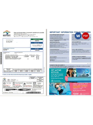 Australia NSW Hornsby Shire Council utility bill, Word and PDF template, 2 pages