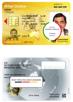 Australia Queensland state driving license template in PSD format, fully editable, with all fonts