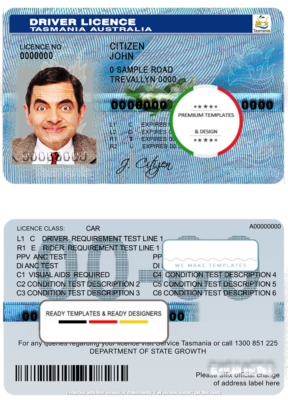 Australia Tasmania driver license template in PSD format, fully editable