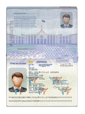 Australian passport (convention travel document) template in PSD format, fully editable, with all fonts (OLD)