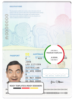 Australian standard passport template in PSD format, fully editable, with all fonts (NEW)