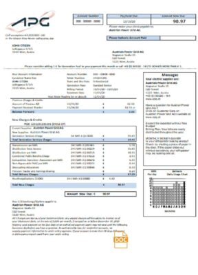 Austria Austrian Power Grid AG utility bill template in Word and PDF format