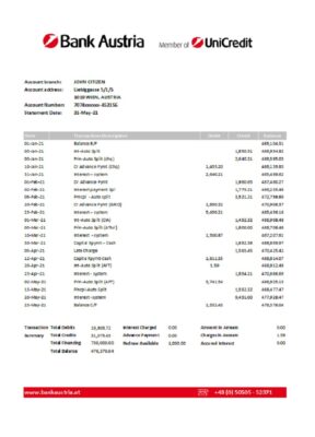 Austria Bank Austria bank statement easy to fill template in Excel and PDF format