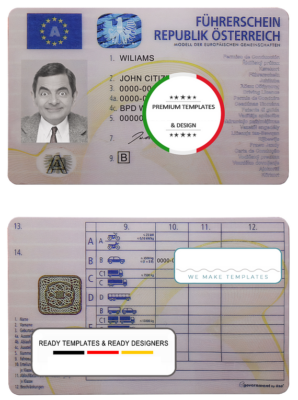 Austria driving license template in PSD format, fully editable