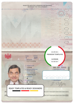 Austria passport template in PSD format