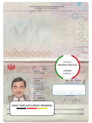 Austria passport template in PSD format (+ editable PSD photo look)