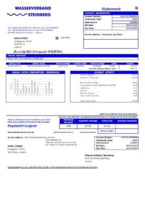 Austria Wasserverband Steinberg water utility bill template in Word and PDF format