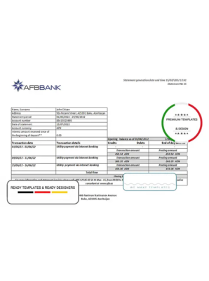 Azerbaijan Afbbank bank statement template in Excel and PDF format