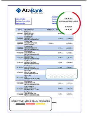 Azerbaijan AtaBank bank statement template in Excel and PDF format