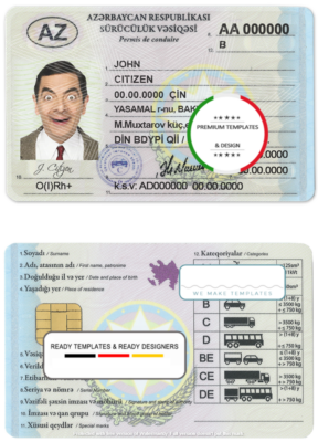 Azerbaijan driving license template in PSD format, fully editable, with all fonts (2013 – present)