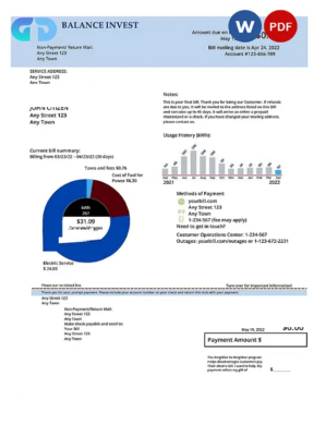 # balance invest universal multipurpose utility bill, Word and PDF template