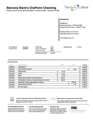 Bancorp Bank Statement Template