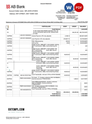 Bangladesh AB bank statement template, Word and PDF format