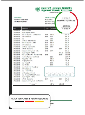 Bangladesh Agrani bank statement template in Excel and PDF format