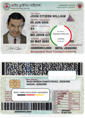 Bangladesh driving license template in PSD format, completely editable, version 2