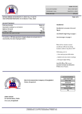 Bangladesh Electricity Generation Company of Bangladesh utility bill template in Word and PDF format