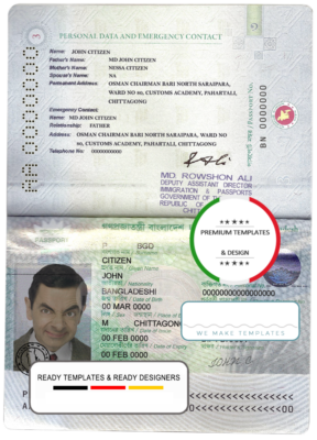 Bangladesh passport template in PSD format, fully editable