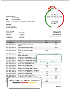 Bangladesh Rupalii bank statement template in Excel and PDF format