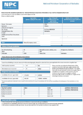 Barbados National Petroleum Corporation of Barbados gas utility bill template in Word and PDF format