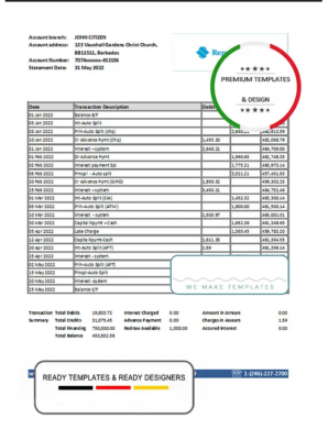 Barbados republic bank statement template in Excel and PDF format