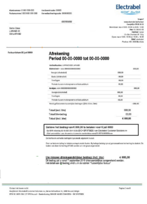 Belgium Electrabel electricity utility bill template, fully editable in Word and PDF format